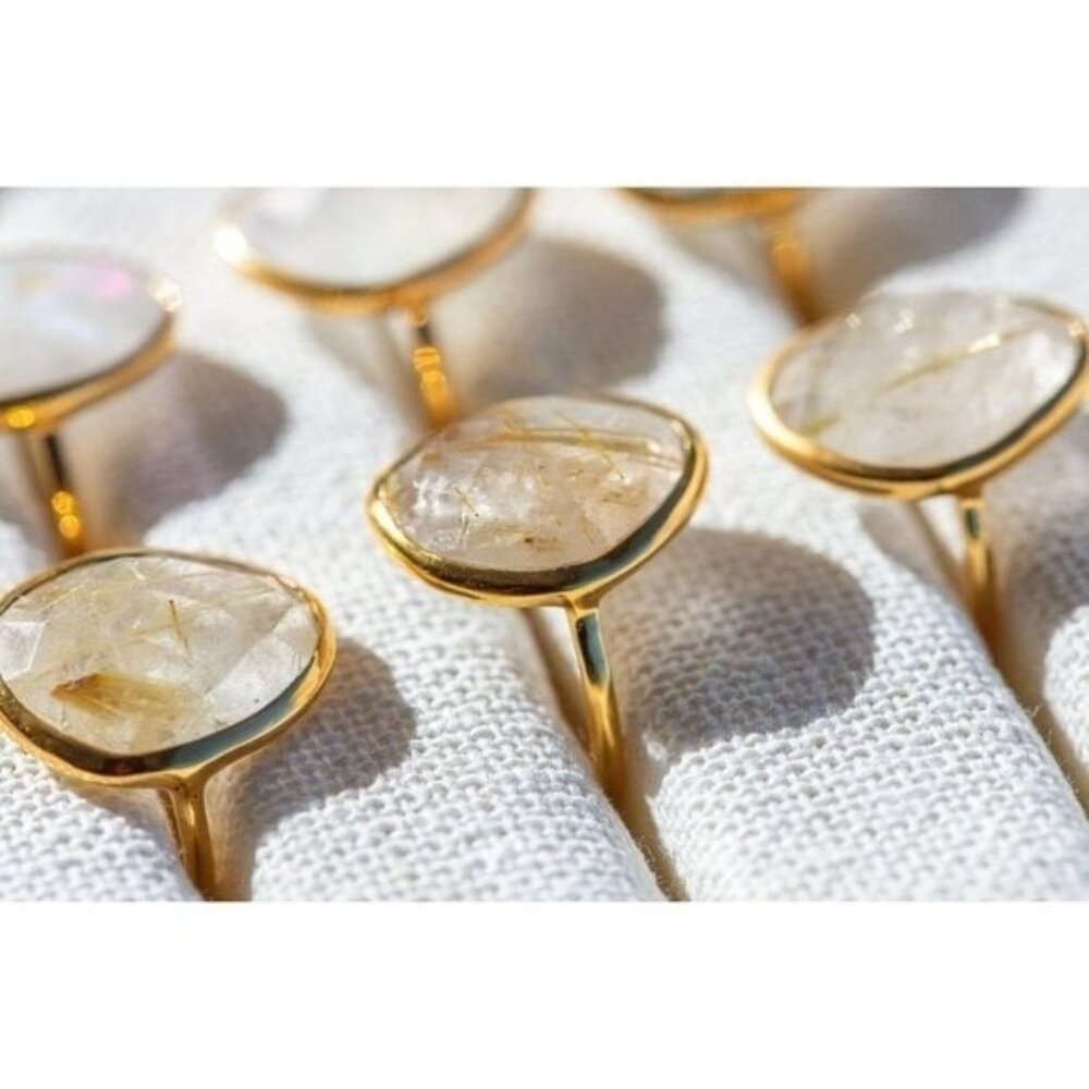 Statement Ring Gold Rutile Quartz Gold Vermeil Beautiful Faceted Rutile Quartz - Picture 3 of 15